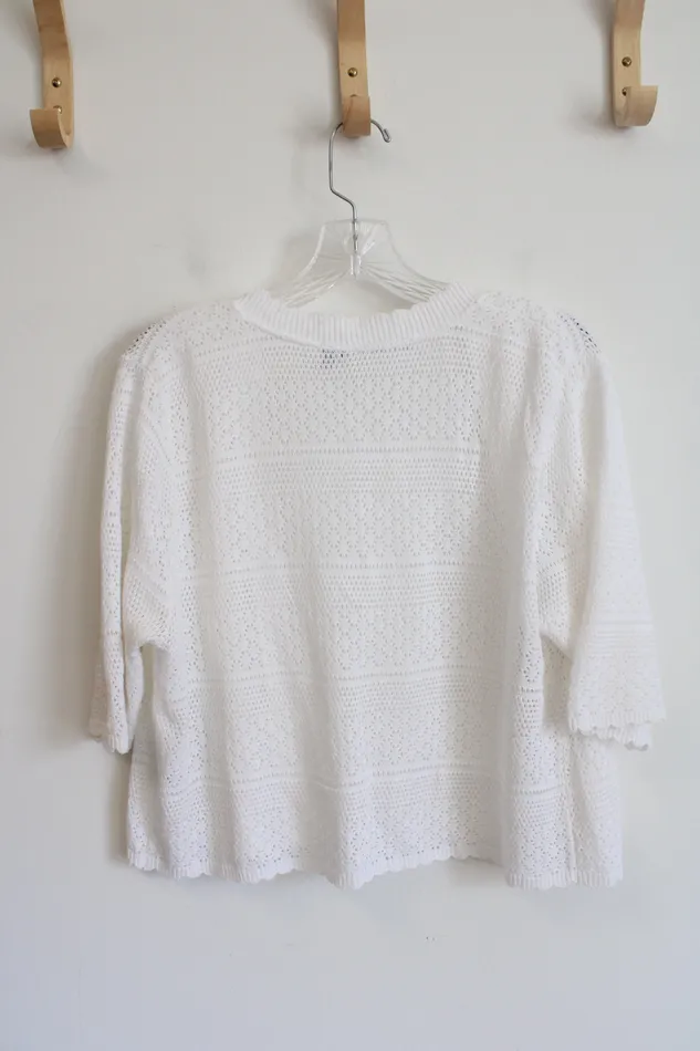 Rings NY Collection NY Collection White Crocheted Shrug L Petite