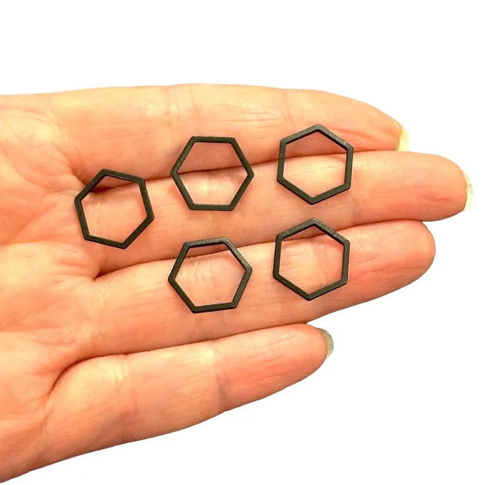 Rings Peppy Beads Black Plated 16x14mm Hexagon Charms Black Hexagon Connector Charms 10 pcs in a pack