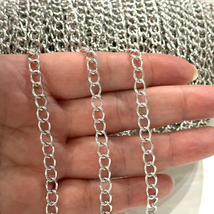 Rings Peppy Beads Rhodium Plated 7x5mm Gourmet Chain Rhodium Plated Open Link Chain
