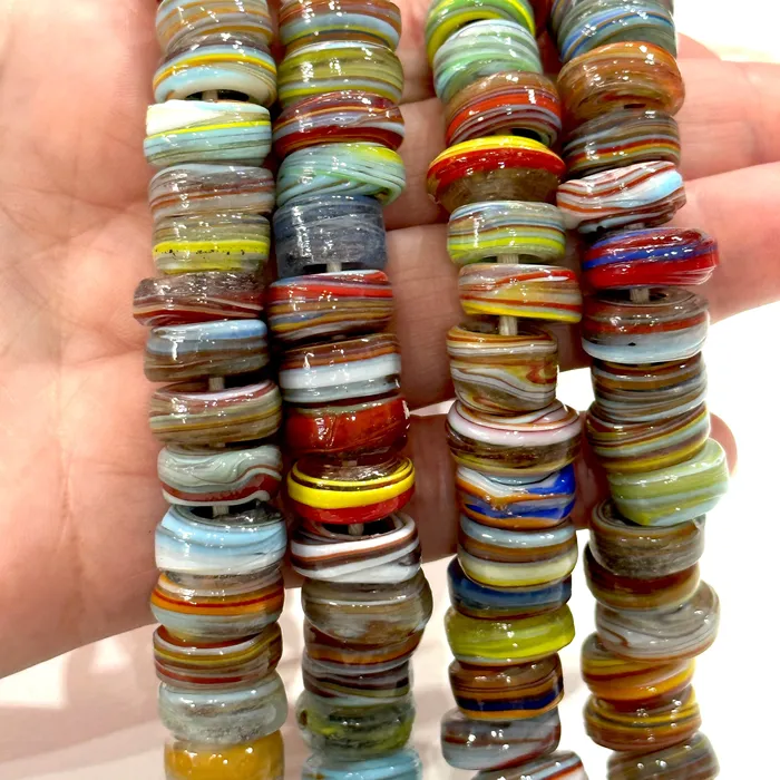 Rings Peppy Beads Turkish Artisan Hand Made Marbled Glass Large Ring Beads 25 Beads in a pack