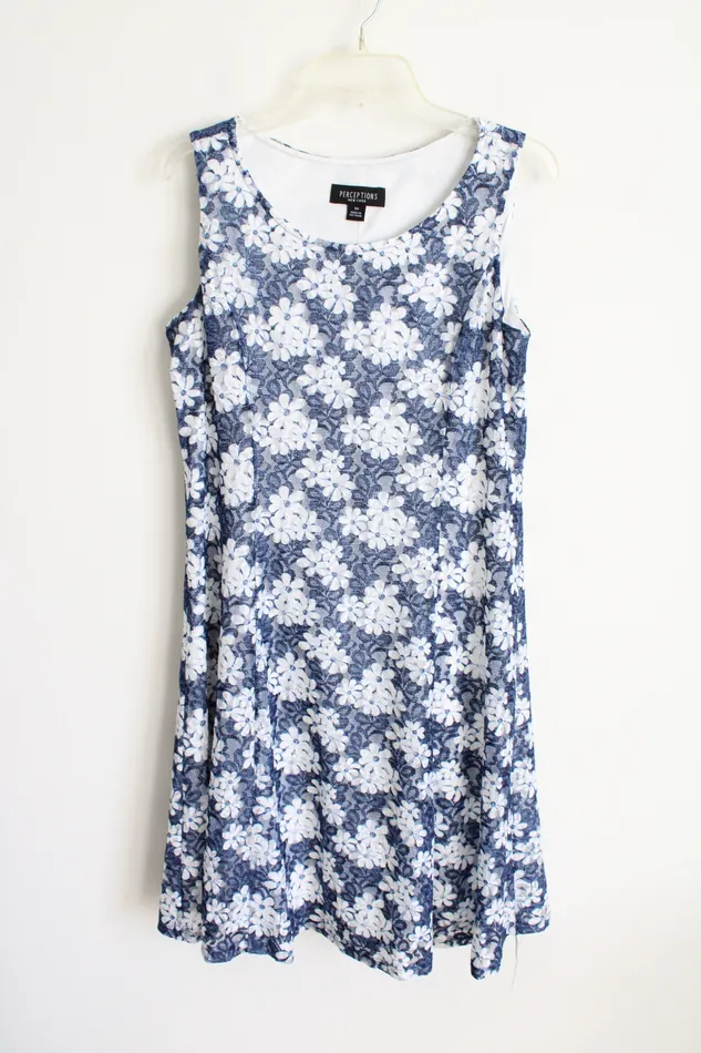 Rings Perceptions Perceptions Blue White Lace Dress 10