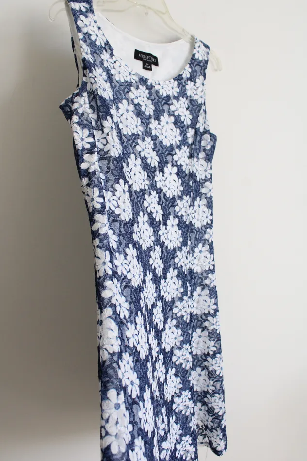 Rings Perceptions Perceptions Blue White Lace Dress 10
