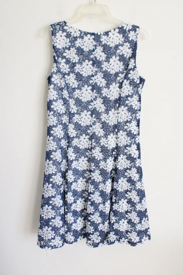 Rings Perceptions Perceptions Blue White Lace Dress 10