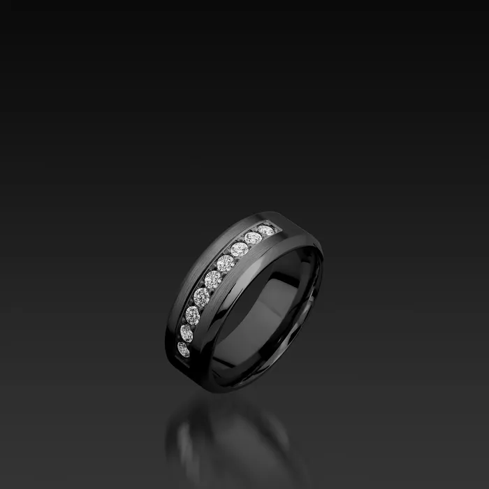 Rings Shop John Atencio Black Zirconium Bevel Band with Diamonds