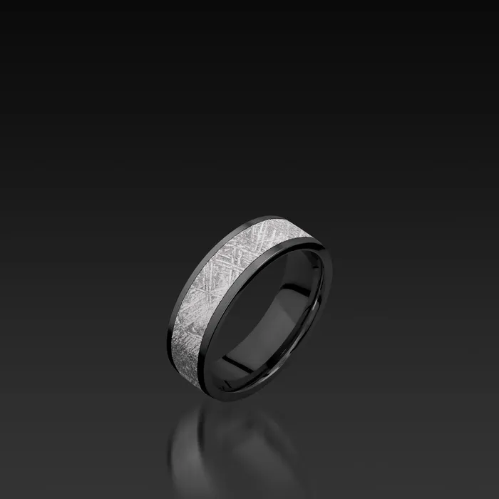 Rings Shop John Atencio Black Zirconium Flat Band with Meteorite
