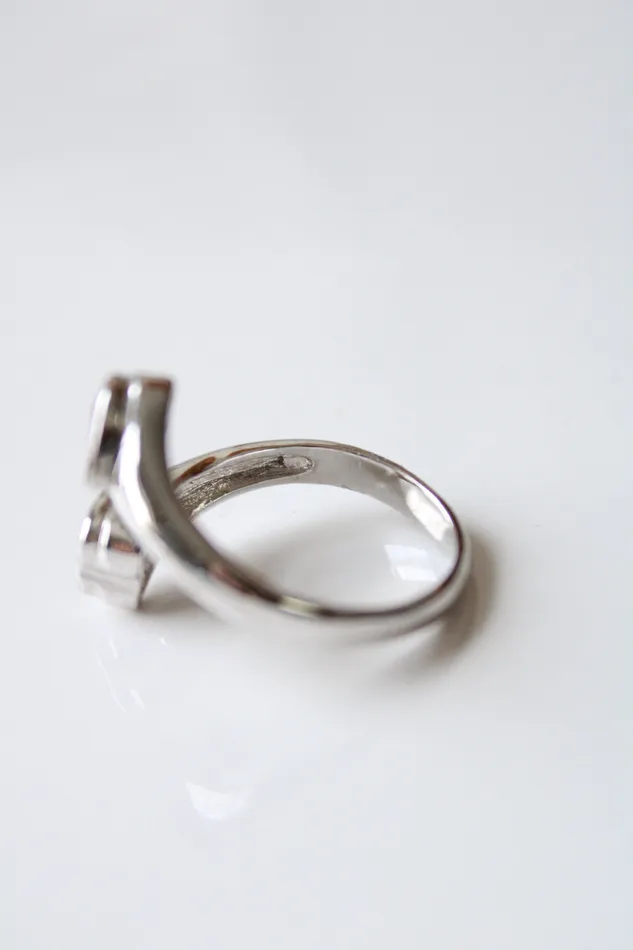Rings Silver Clear Pink Crystal Heart Wrap Around Ring Size 8 Jubilee Thrift