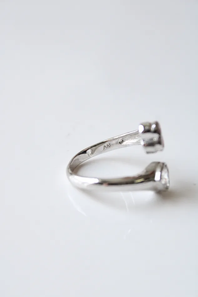 Rings Silver Clear Pink Crystal Heart Wrap Around Ring Size 8 Jubilee Thrift