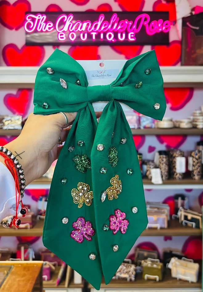 Rings Something Special LA SAINT PATRICKS SHAMROCK BOW BARRETTE HAIR CLIP GREEN