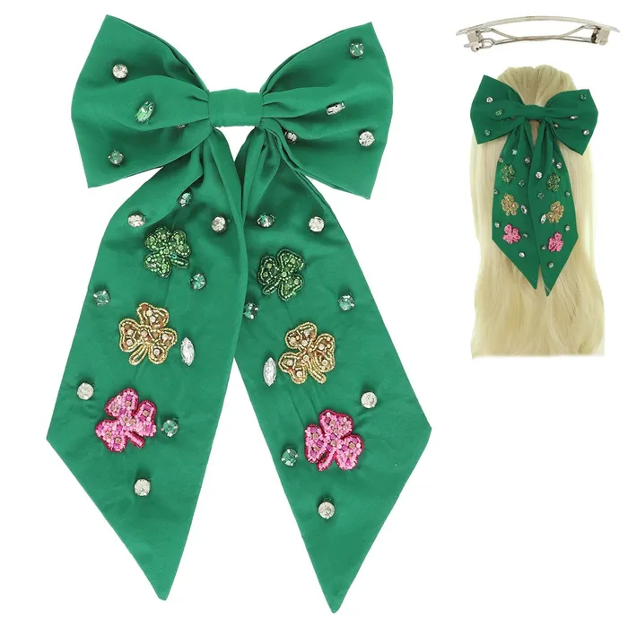 Rings Something Special LA SAINT PATRICKS SHAMROCK BOW BARRETTE HAIR CLIP GREEN