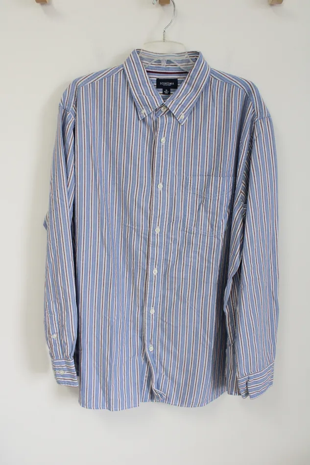 Rings Sonoma Sonoma Blue Burgundy White Striped Button Down Shirt XL