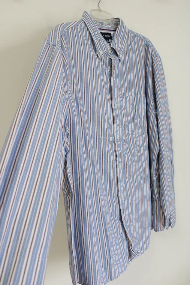 Rings Sonoma Sonoma Blue Burgundy White Striped Button Down Shirt XL