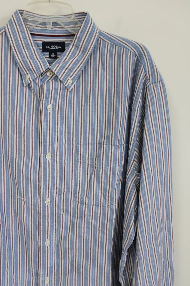 Rings Sonoma Sonoma Blue Burgundy White Striped Button Down Shirt XL