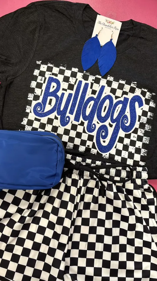 Rings TEXAS TRUE THREADS CHECKERED MASCOT BULLDOGS TEE ROYAL BLUE GLITTER