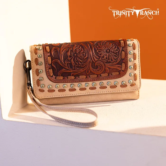 Rings TRINITY RANCH Trinity Ranch Floral Tooled Collection Wallet Tan