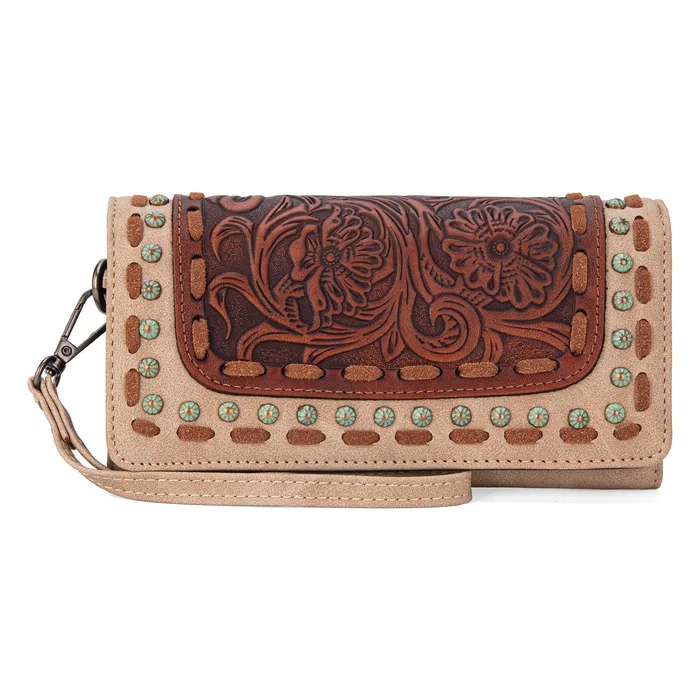 Rings TRINITY RANCH Trinity Ranch Floral Tooled Collection Wallet Tan