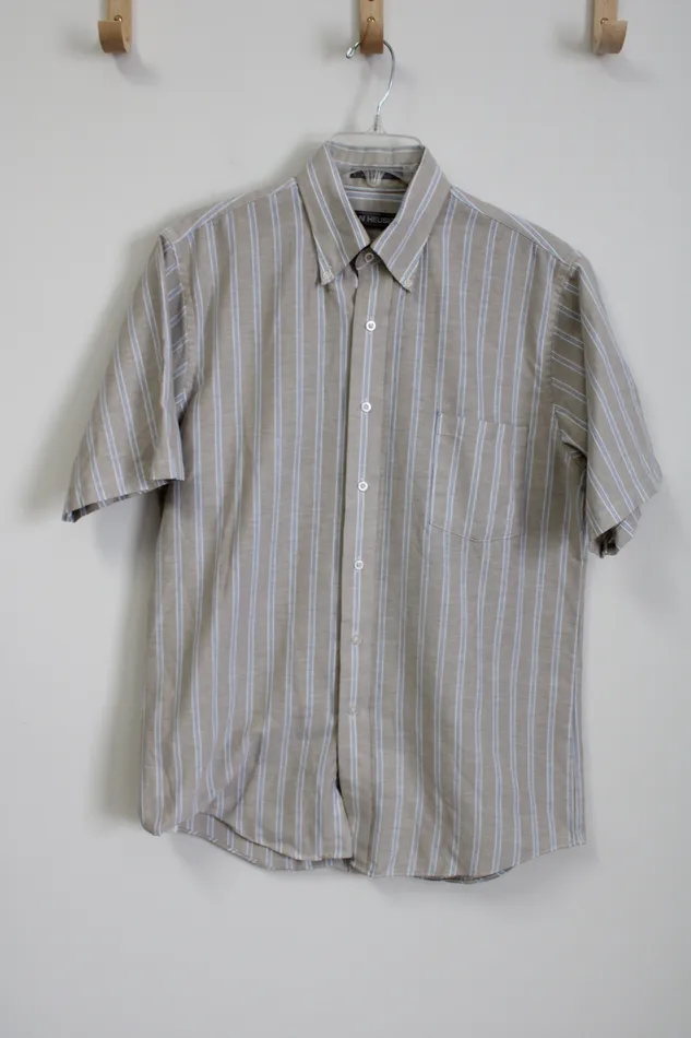 Rings Van Heusen Tan Blue Striped Short Sleeved Button Down Shirt 15 12 Van Heusen