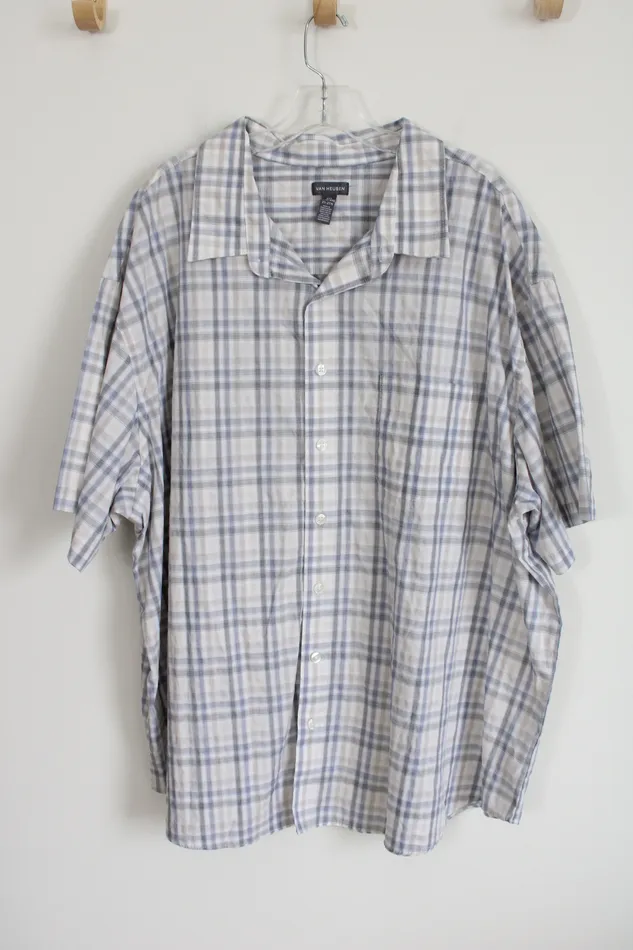 Rings Van Heusen Van Heusen Blue White Tan Plaid Short Sleeved Button Down Shirt 4XL Rings Van Heusen Van Heusen Blue White Tan Plaid Short Sleeved Button Down Shirt 4XL