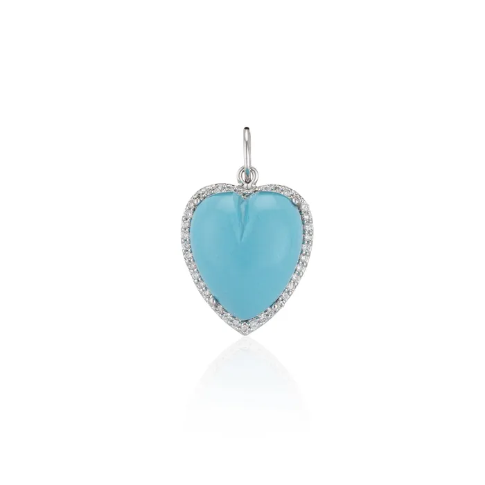 Rings White Gold Diamond and Turquoise Chubby Heart Charm RACHEL LYNN CHICAGO