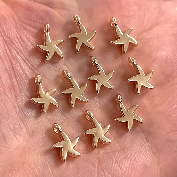 Rose Gold Plated Starfish Charms 10 pcs in a pack Peppy Beads Earrings