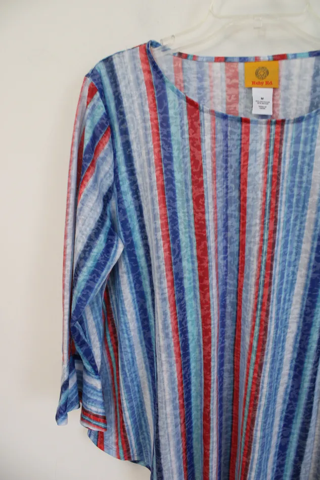 Ruby Rd Ruby Rd Red Blue Striped Flare Sleeve Top M Rings