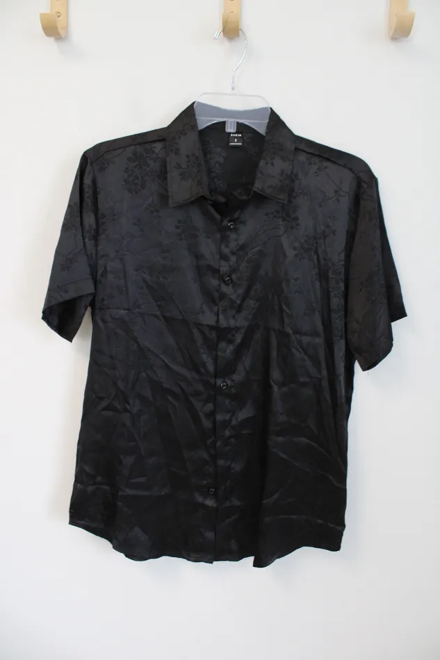 Shein Black Floral Button Down Shirt S Shein Rings