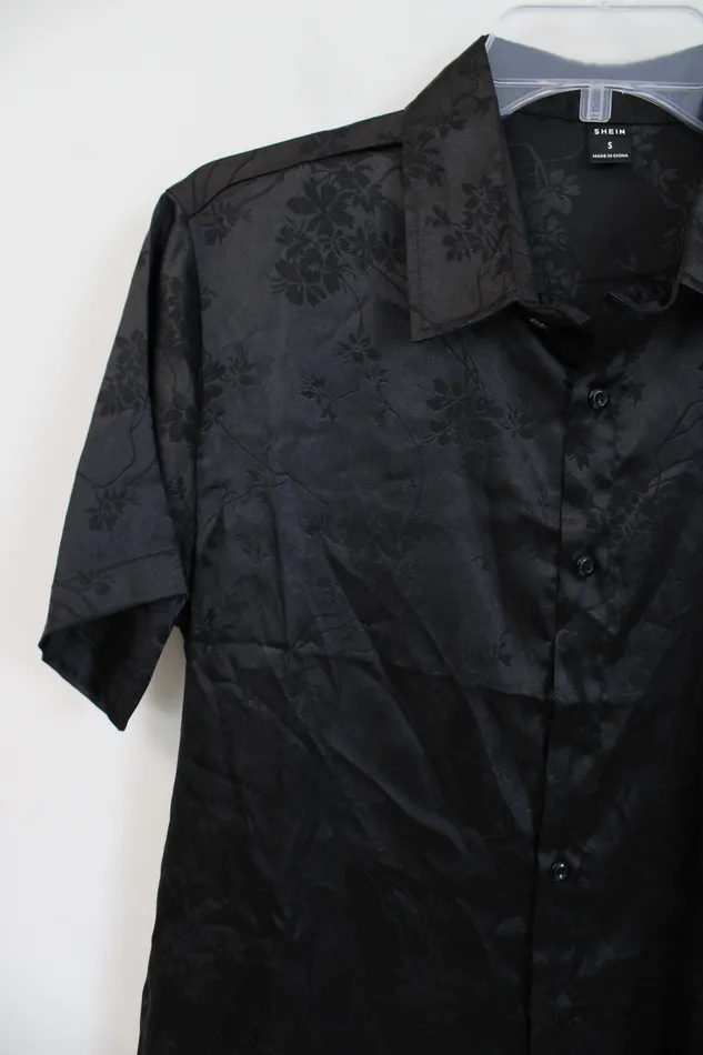 Shein Black Floral Button Down Shirt S Shein Rings