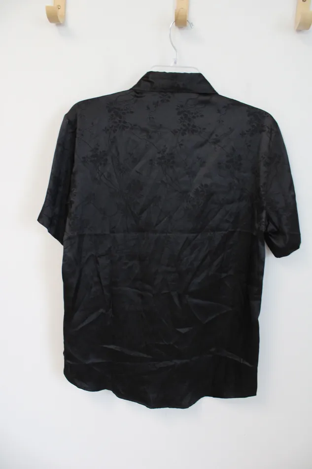 Shein Black Floral Button Down Shirt S Shein Rings