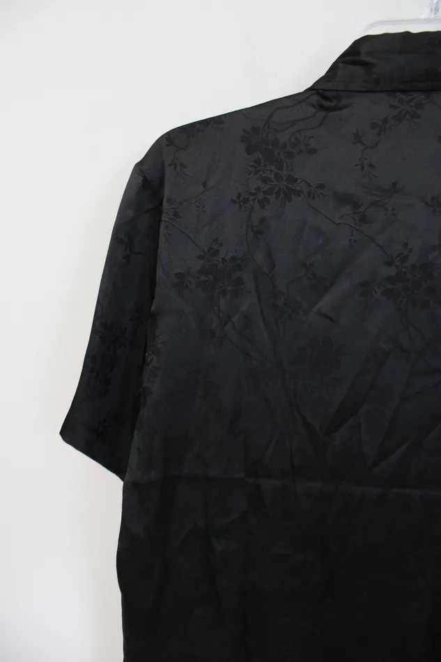 Shein Black Floral Button Down Shirt S Shein Rings