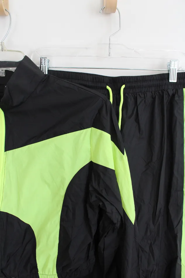 Shein Rings Shein Black Neon Green Cropped Jacket Pants Tracksuit Set L