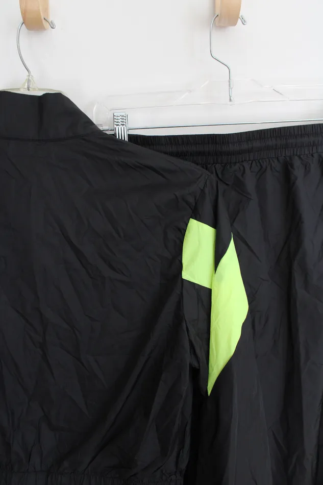 Shein Rings Shein Black Neon Green Cropped Jacket Pants Tracksuit Set L