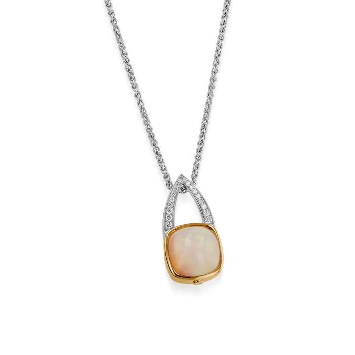 Signature Cushioncut Opal and Diamond Pendant Necklace John Atencio Necklaces Signature Cushioncut Opal and Diamond Pendant Necklace John Atencio Necklaces