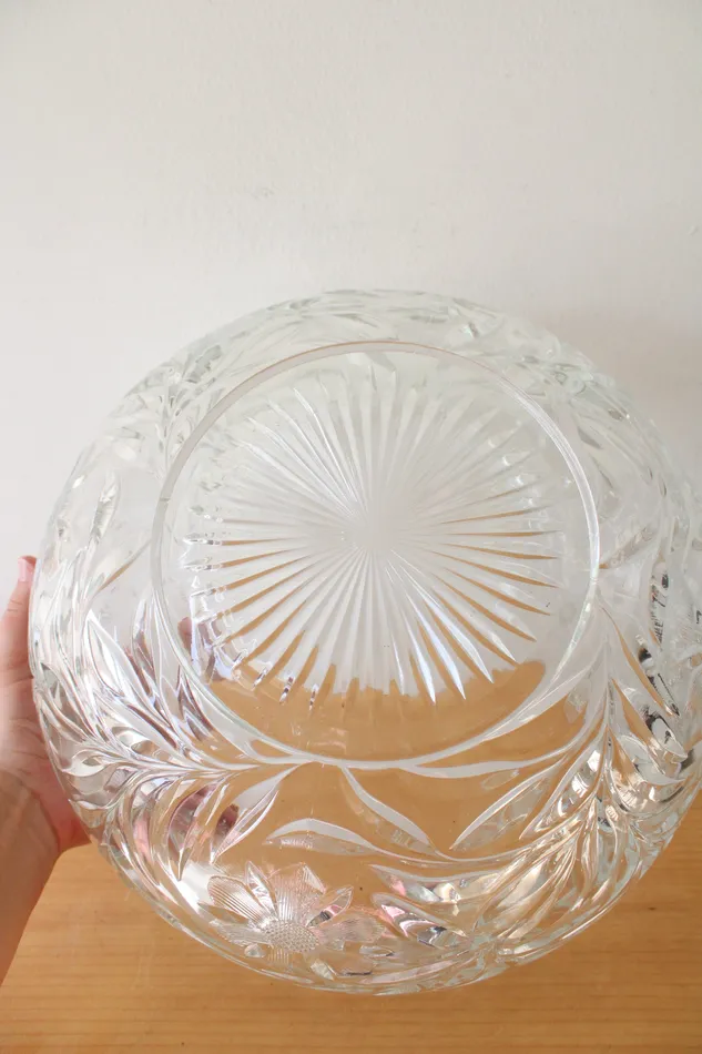 Smith Glass Floral Diamond Patterned Clear Glass Punch Bowl Mug Set Of 14 LE Smith Rings