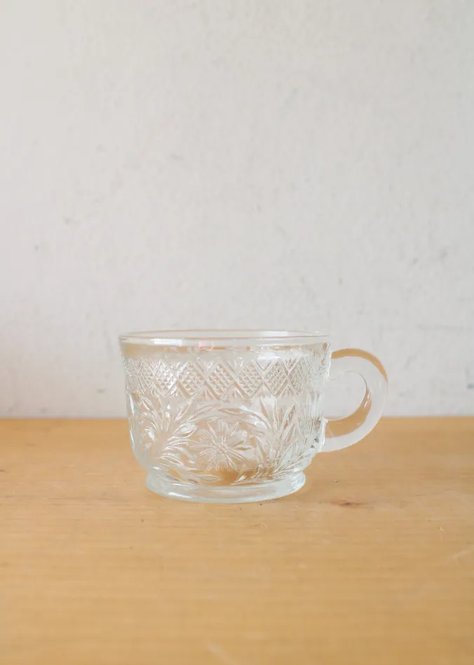 Smith Glass Floral Diamond Patterned Clear Glass Punch Bowl Mug Set Of 14 LE Smith Rings