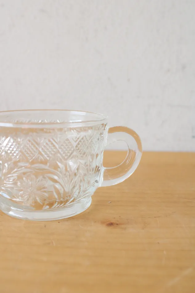 Smith Glass Floral Diamond Patterned Clear Glass Punch Bowl Mug Set Of 14 LE Smith Rings