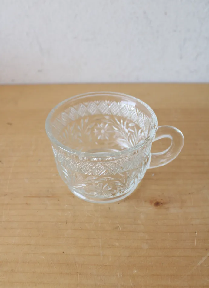 Smith Glass Floral Diamond Patterned Clear Glass Punch Bowl Mug Set Of 14 LE Smith Rings