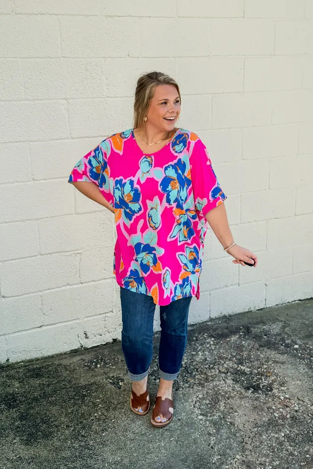 SOL Clothing Earrings Bright and Bold Floral Oversized Top