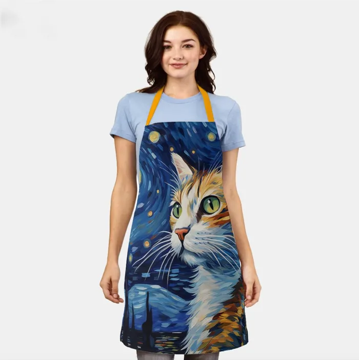 Starry Night Cat Apron ZAZZLE Necklaces