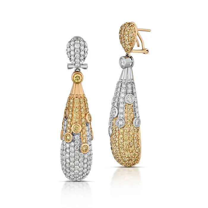 Stephen Silver Fine Jewelry Earrings 845 Carat Yellow and White Diamond Drop Earrings