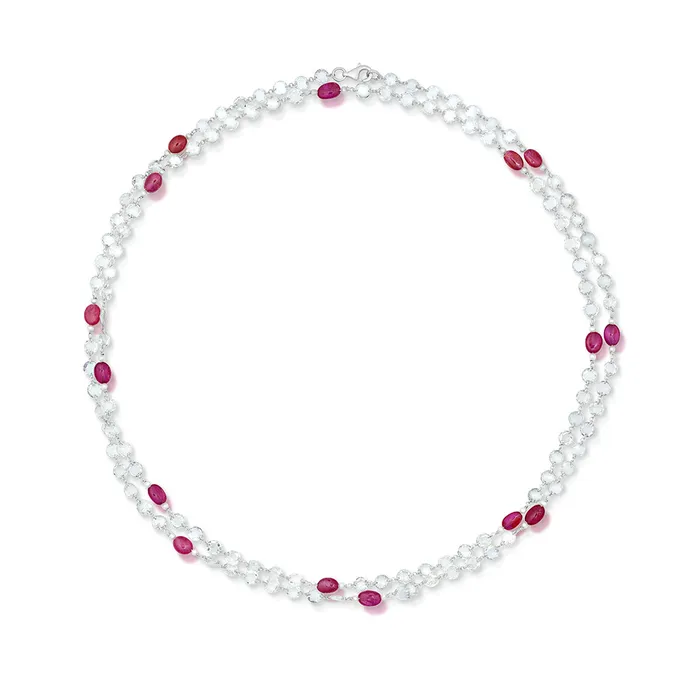 Stephen Silver Necklaces 1763 Carat Diamond and Ruby Beaded Necklace