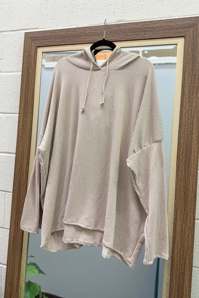 Sweet Gesture Ribbed Hoodie Top Oatmeal Heimish Earrings