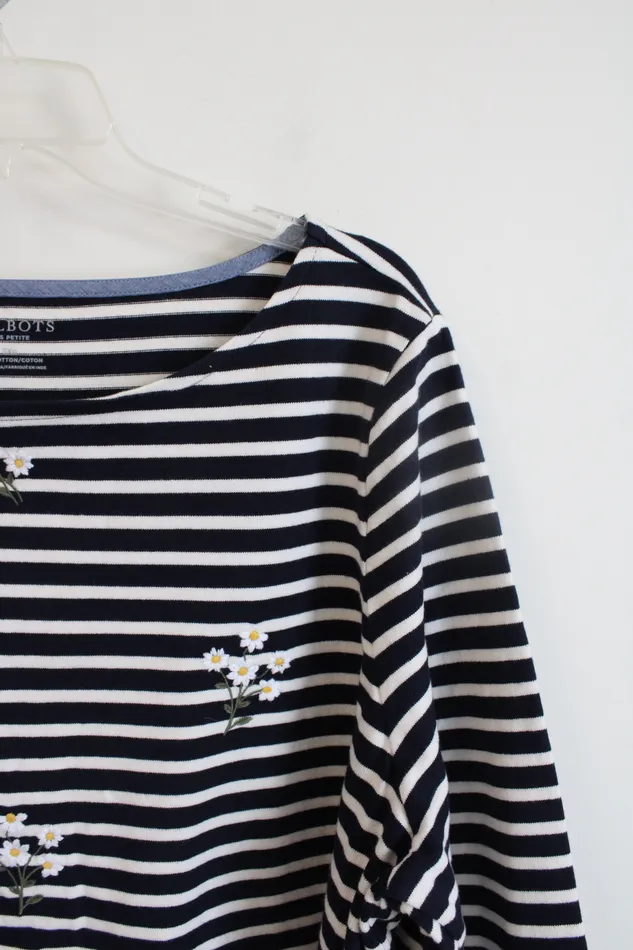 Talbots Rings Talbots Navy White Striped Embroidered Daisy Top 3X Petite