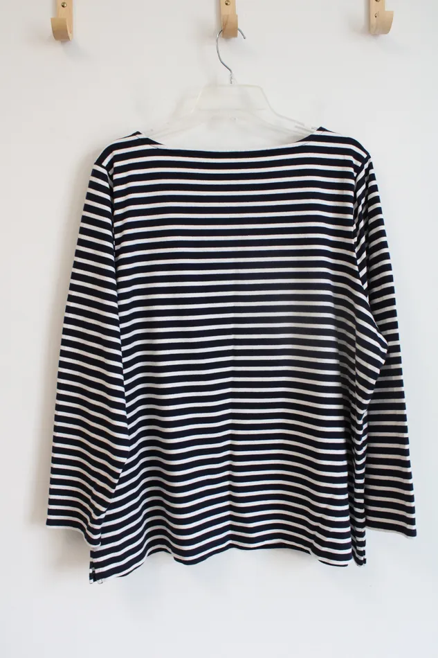 Talbots Rings Talbots Navy White Striped Embroidered Daisy Top 3X Petite