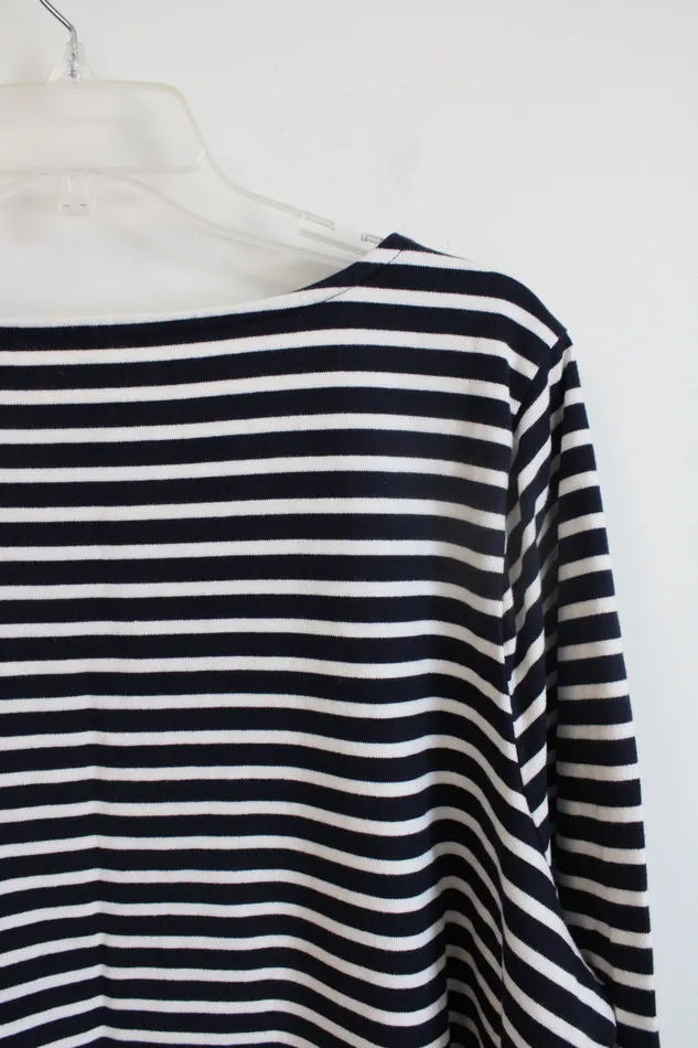 Talbots Rings Talbots Navy White Striped Embroidered Daisy Top 3X Petite