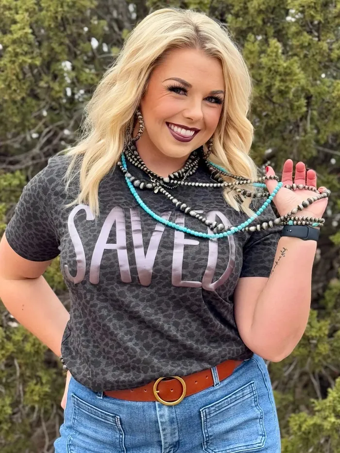 TEXAS TRUE THREADS Rings SAVED IN BLACK METALLIC PUFF TEE BLACK LEOPARD