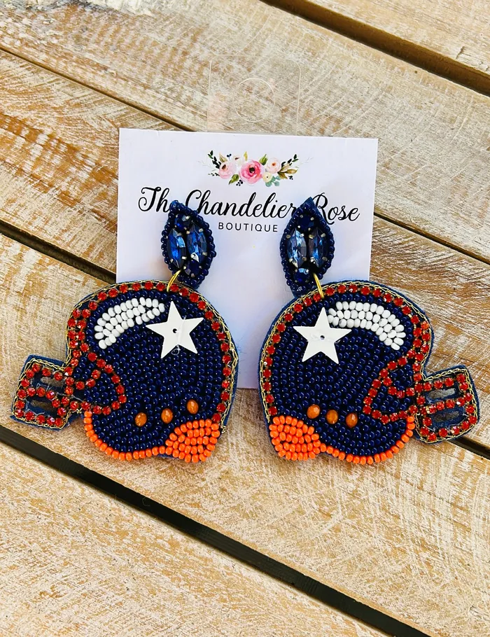 The Chandelier Rose Boutique Earrings ORANGE BLUE AND WHITE FOOTBALL BEADED STUD EARRINGS