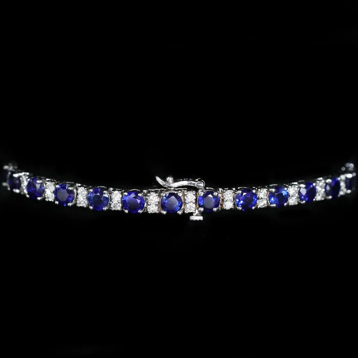 The Gem House Bracelets 14K White Gold 1140 CTW Sapphire and Diamond Bangle Bracelet