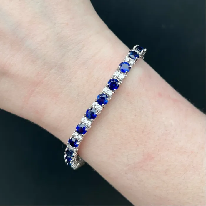 The Gem House Bracelets 14K White Gold 1140 CTW Sapphire and Diamond Bangle Bracelet