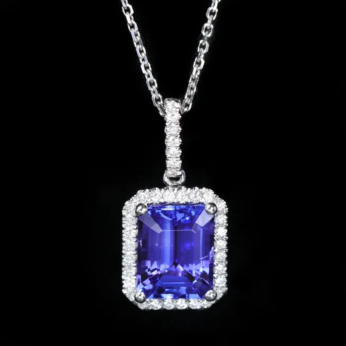 The Gem House Necklaces 14K White Gold 260 Carat Tanzanite and Diamond Pendant The Gem House Necklaces 14K White Gold 260 Carat Tanzanite and Diamond Pendant
