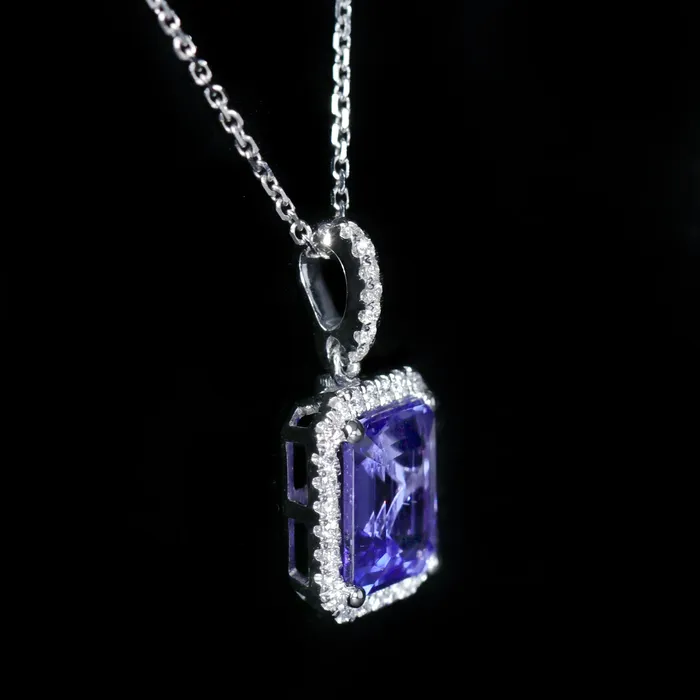 The Gem House Necklaces 14K White Gold 260 Carat Tanzanite and Diamond Pendant