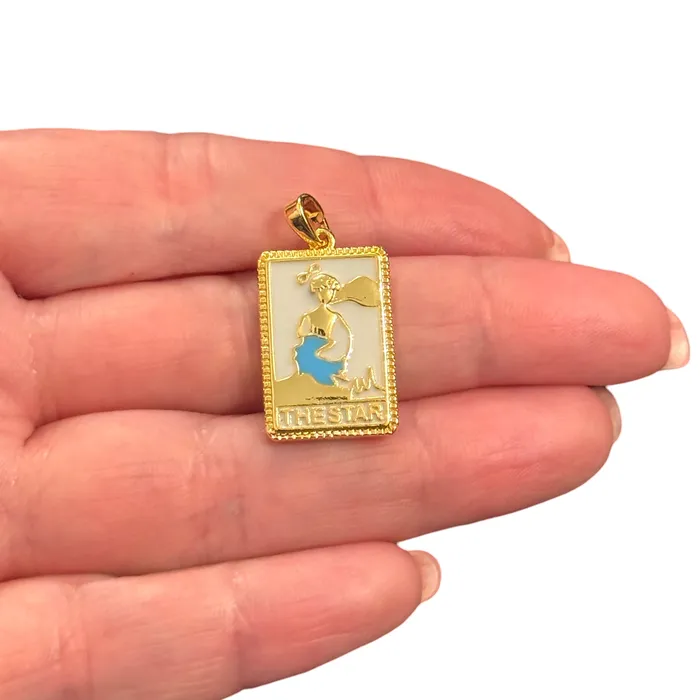 The Star Tarot Pendant Waterproof 24Kt Gold Plated Stainless Steel CZ Pendant With Attached Bail Peppy Beads Necklaces The Star Tarot Pendant Waterproof 24Kt Gold Plated Stainless Steel CZ Pendant With Attached Bail Peppy Beads Necklaces